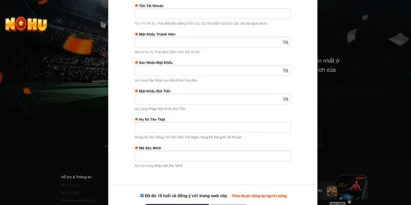 Quy trình đăng ký tài khoản tham gia vào nhà cái NOHU90 